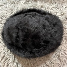 VTG 1960  s Christian Dior Fur Hat chapeaux Paris New York Flower Trim Flat Black