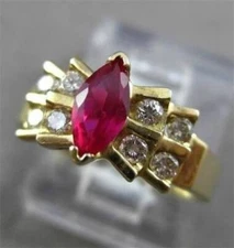 ESTATE .60CT DIAMOND & AAA MARQUISE RUBY 14KT YELLOW GOLD ENGAGEMENT RING #18823