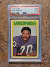 1972 Topps Football Card Jim Marshall, High Number, #336, PSA 9, MINT