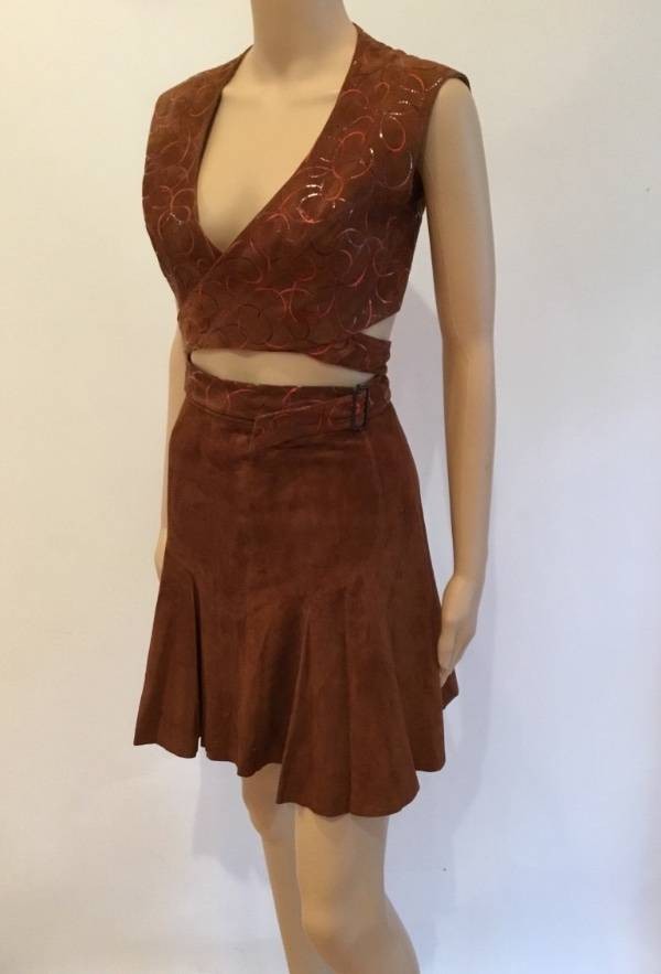 ALAIA VINTAGE SEXY SUEDE CRISS CROSS TOP & SKIRT SZ 36 & 38 image 2
