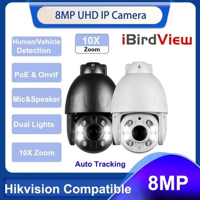 8MP 4K 10x Zoom Card Slot Two-Way Audio O-nvif PoE Dome PTZ IP Camera Auto Track