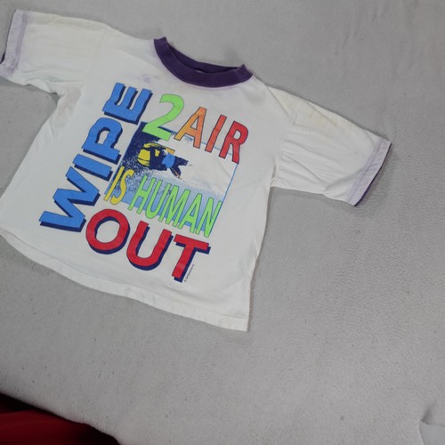 Vintage Beach Shirt Youth Medium Wipe 2 Air Is Human Out White Sun 90s Tee - Picture 2 of 16