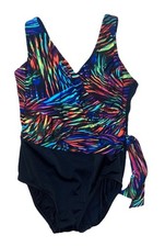 Longitude Women's Size 8 Multicolor Bow Surplice One Piece Swimsuit 125 NWT