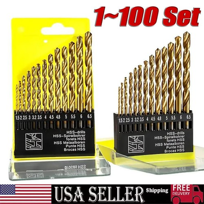 #ad 13Pcs HSS Titanium Coated Twist Drill Bit Set 1.5 6.5mm Hex Shank For wood Metal $326.59