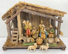 Vintage 70  s Italy Christmas Nativity Set 11 Pieces Figures Manger Stable READ