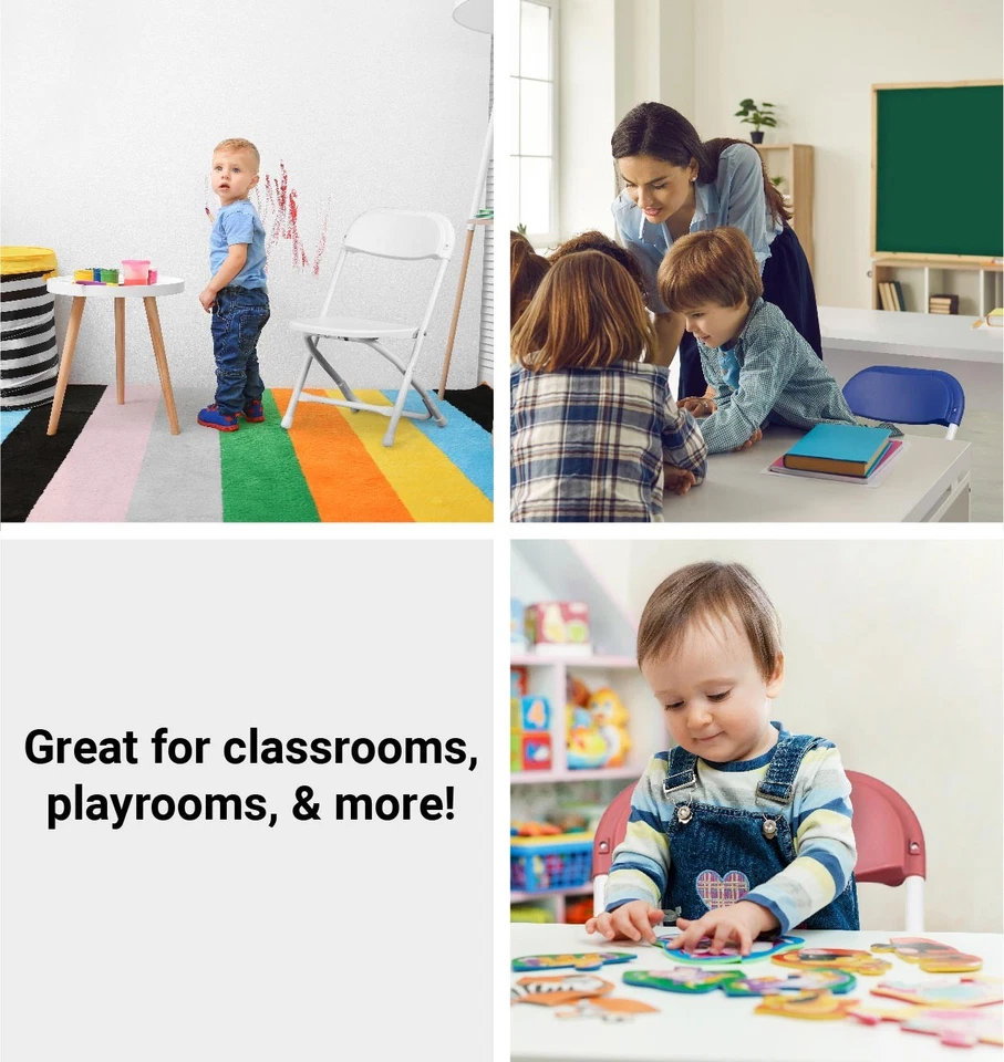 Kids Plastic Folding Chairs Red Kindergarten Preschool Child 220 lb Limit 4 Pk - Image 3 of 4