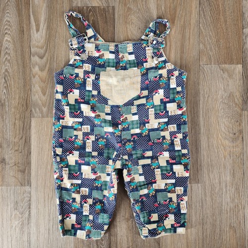 Vintage Treasures By Miranda Baby Teddy Bear Patchwork Corduroy Overalls Blue