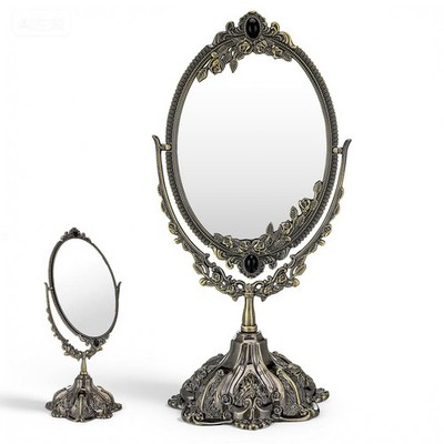 Vintage Double Side Makeup Mirror Floral Tabletop Oval Vanity Swivel Double-S...