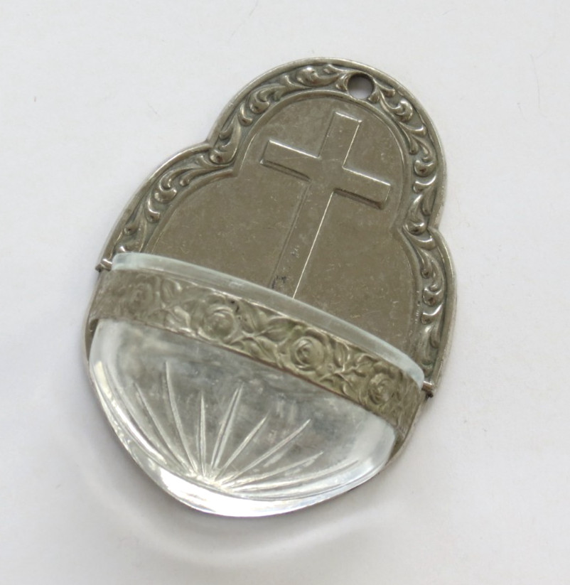 VINTAGE WEIHWASSERBEHÄLTER WEIHWASSER KELCH mit GLASEINSATZ SAMMELOBJEKT