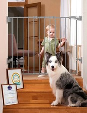 Baby Gate for Stairs 26-41 Inch   No Bottom Bar Trip-Free Hardware Mounted Grey