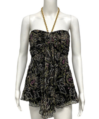 Express Design Studio chain halter top black metallic Gold Silk size 6