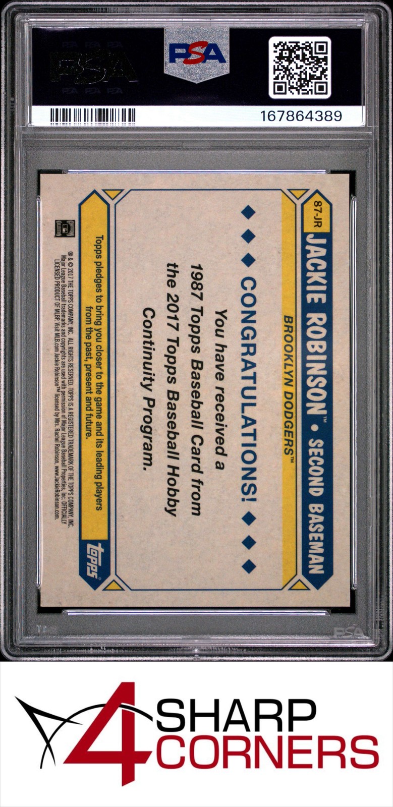 2017 TOPPS SILVER PACK PROMO #87-JR JACKIE ROBINSON HOF PSA 10 view 2