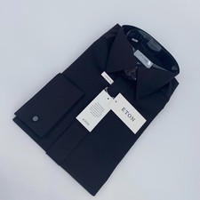 Eton Dress Shirt Mens L 16 1/2 - 42 Black Fine Twill Stretch Slim Fit Button Up
