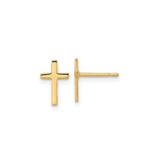 14k Yellow Gold Cross Stud Earrings Minimalist Polished Faith Jewelry Elegant