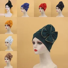 African Muslim Turban Solid Color Women Headscarf Cancer Chemo Cap Bonnet Beanie