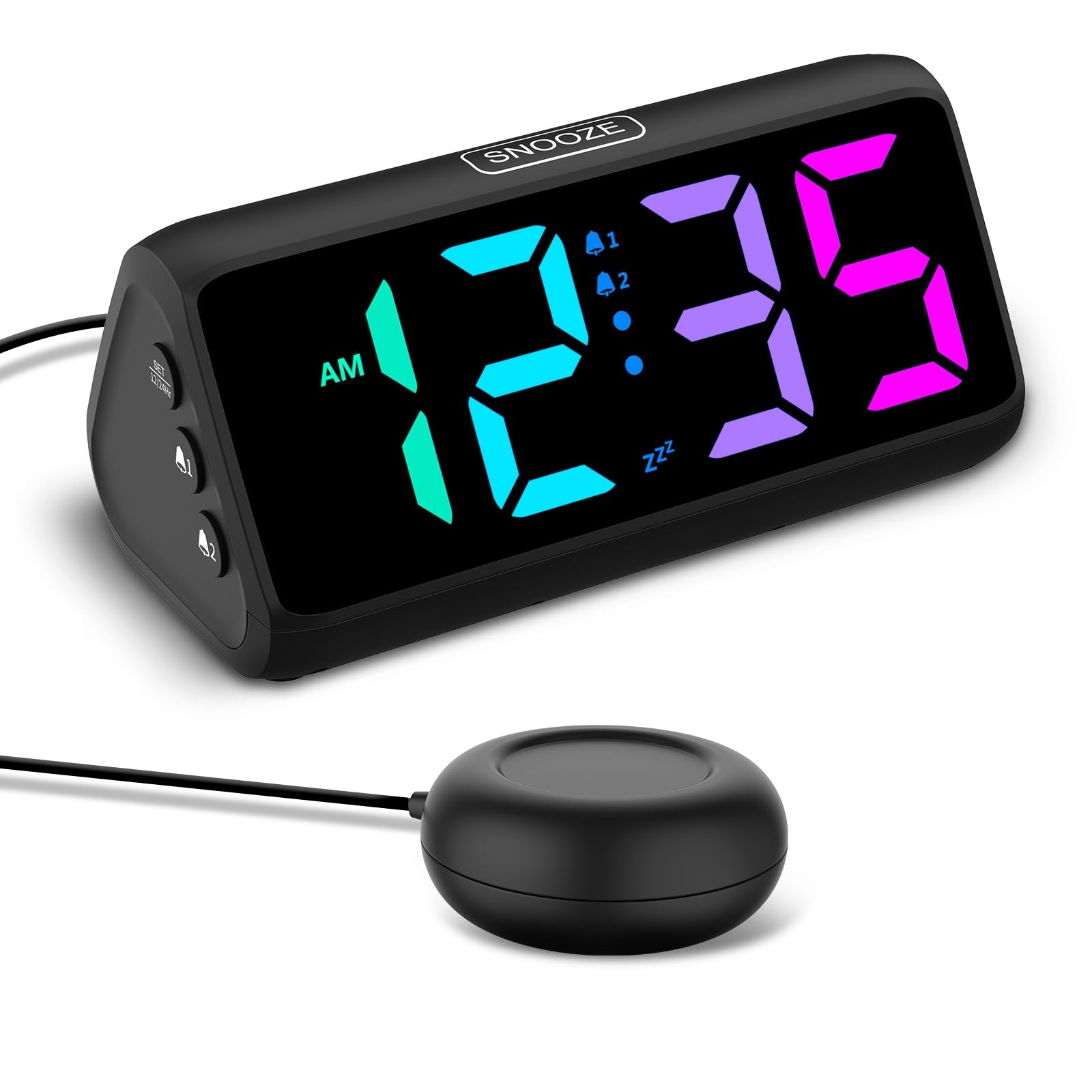 Loud Alarm Clock for Heavy Sleepers with Bed Shaker, Dual Alarms, Snooze, RGB