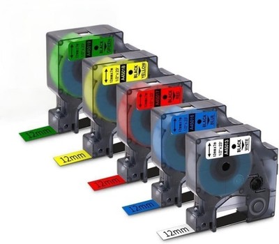5er Set Ersatz Etikettenbänder für Dymo D1 - 12mm x 7m