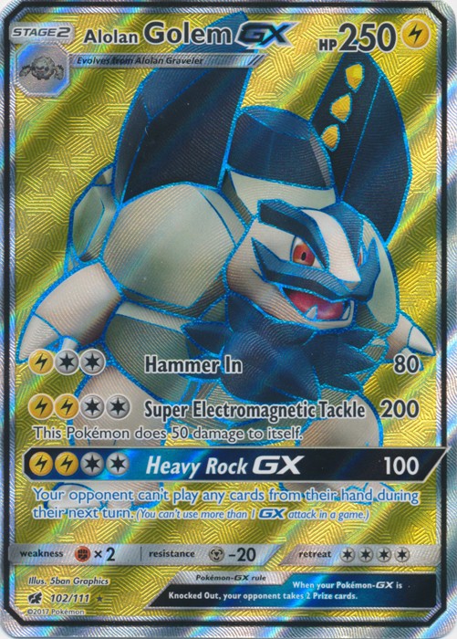 NM-Mint Alolan Golem GX - 102/111 - Full Art Ultra Rare Pokemon Crimson Invasion