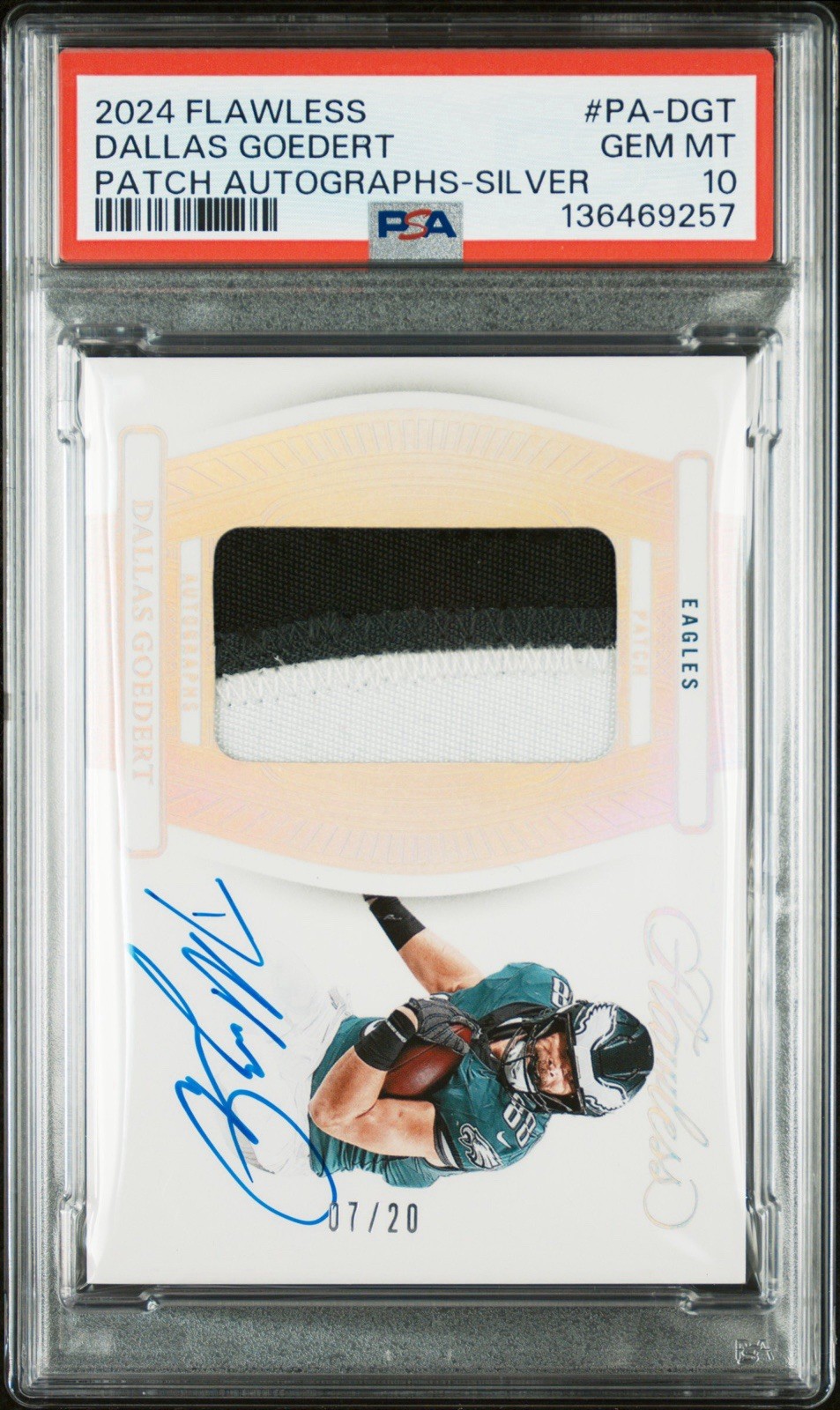 2024 Flawless Dallas Goedert 3-color Patch Auto Silver /20 PSA 10 Pop 1 Eagles view 9