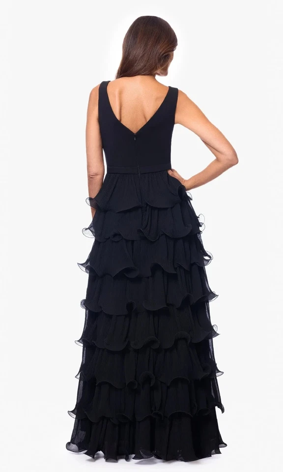 Betsy & Adam Black Tiered Wire Ruffle Gown Dress Size 8 $370 - Image 3 of 4
