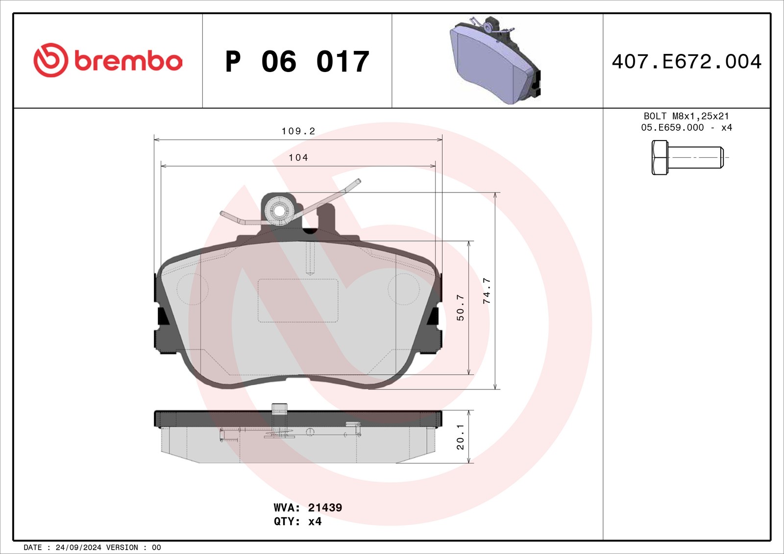 Brake pads P 06 017 BREMBO for MERCEDES-BENZ C-CLASS C-CLASS T-Model - Image 27