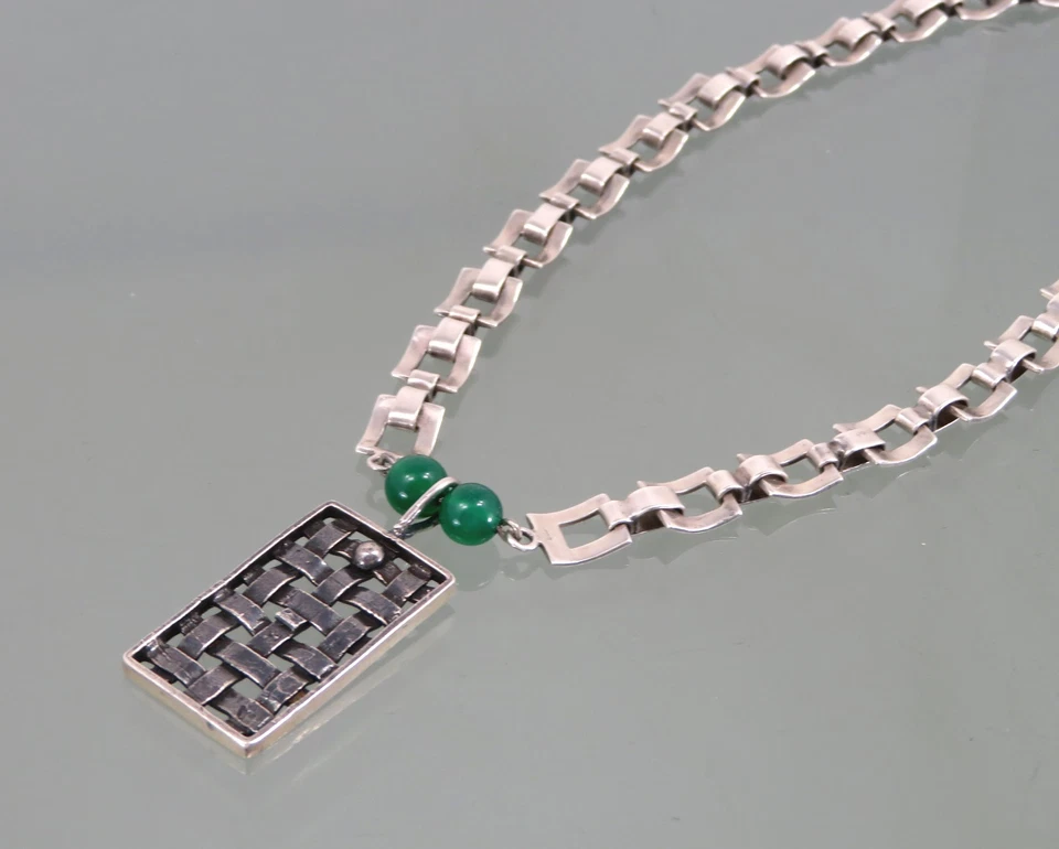 Collana Vintage In Argento Con Perle Di Ametista Verde ° 925 Sterling Silver - Immagine 3 di 4