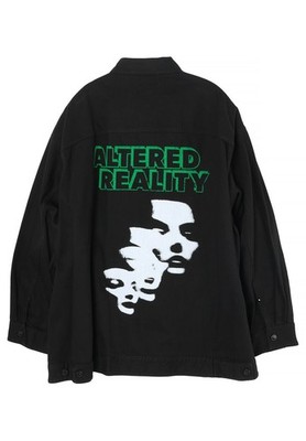 Raf Simons Oversized Denimjacke mit Lederpatch Schwarz 37119619 [U]