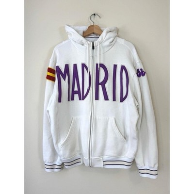 Vintage Kappa Madrid Zip Up Hooded White Sweatshirt - Medium