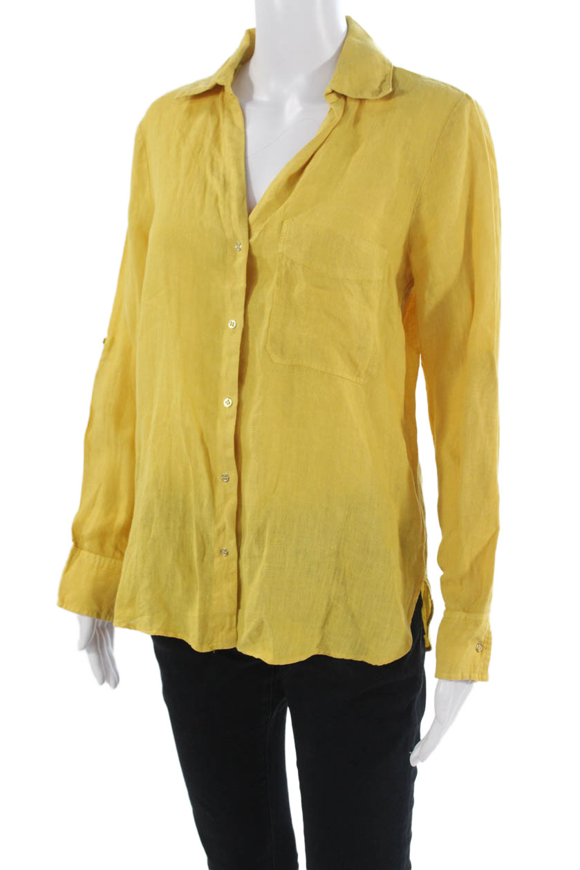 Zara Womens Basic Linen Collared Button Up Long S… - image 2