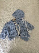 Hand Knitted Newborn Blue Vintage Sweater Set