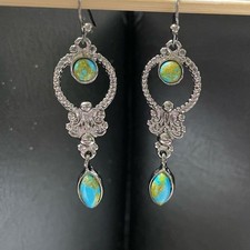 Earrings Dangle Metal With Faux Turquoise