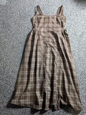 Cider Check Maxi Dress Medium Brown Plaid Pleated Preppy Woven Vintage Style