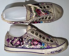 ED HARDY Womans Tattoo Graphics Slip On Multicolored Sneakers US 8 EU 39