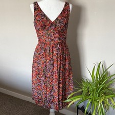 Eliza J ElegantDitsy Floral Dress Brown/purple/orange Surplice ruched waist SZ 6