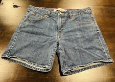 Levis 515 Nouveau Shorts Womens 33 (12) Blue Denim Stretch Casual Classic Zip