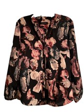 Ivanka Trump Blouse Medium V-Neck Button Down Floral Long Sleeve
