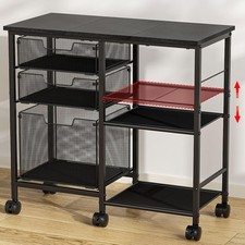 Black, Mobile Printer Stand Utility Craft Cart for Home Office, Hanging Fil