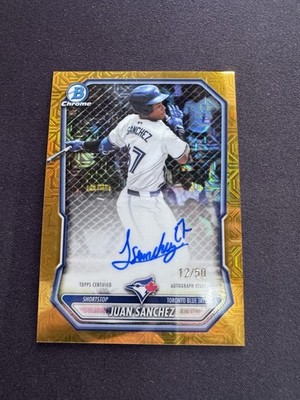 2026 Bowman Chrome Prospect Auto Juan Sanchez True Gold Shimmer Refractor 12/50