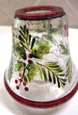 Yankee Candle Crackle Glass Shade Holly Berry Pine Small Jar Topper Winter Decor