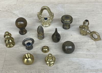 #ad 12 Vintage lamp shade finials Caps parts Brass amp; Spelter Table Floor $18.95