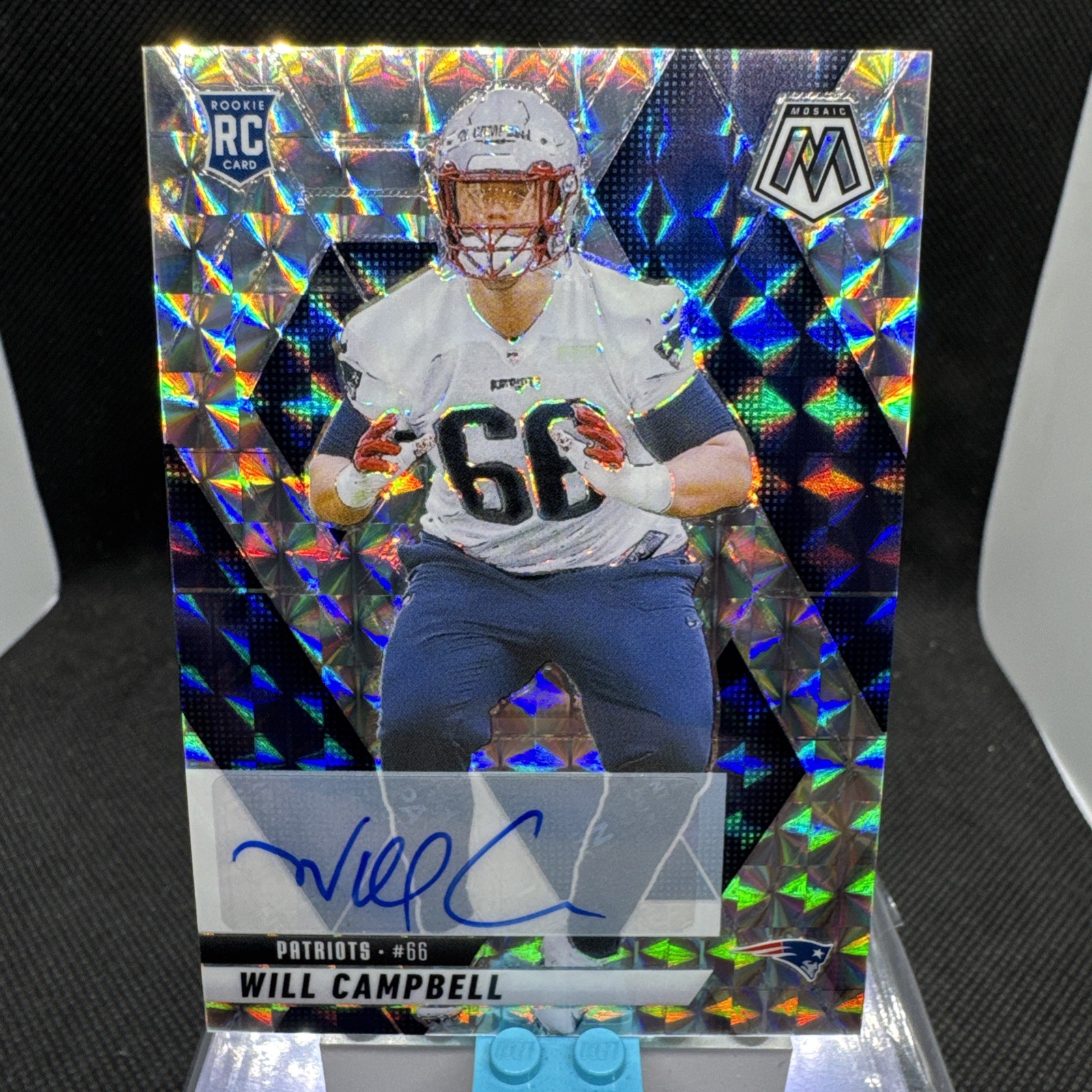 2025 Panini Mosaic Will Campbell AUTO Silver Mosaic RC #378 Patriots