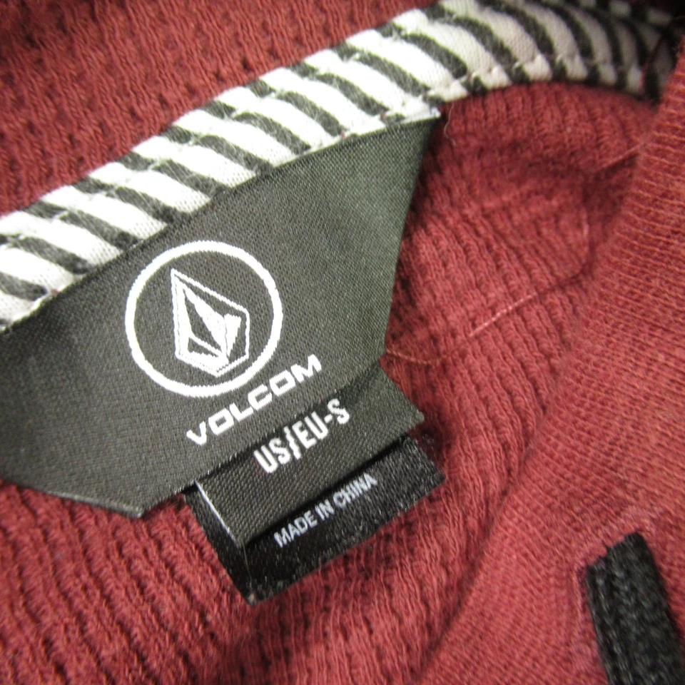 Volcom Hoodie Mens Small Long Sleeve Hooded 1/4 Button Outdoors Red - Image 3 of 4