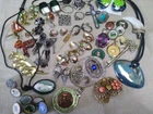 Junk Drawer Lot - Costume Jewelry, Vintage, Some Sterling Silver, Golfing Badges