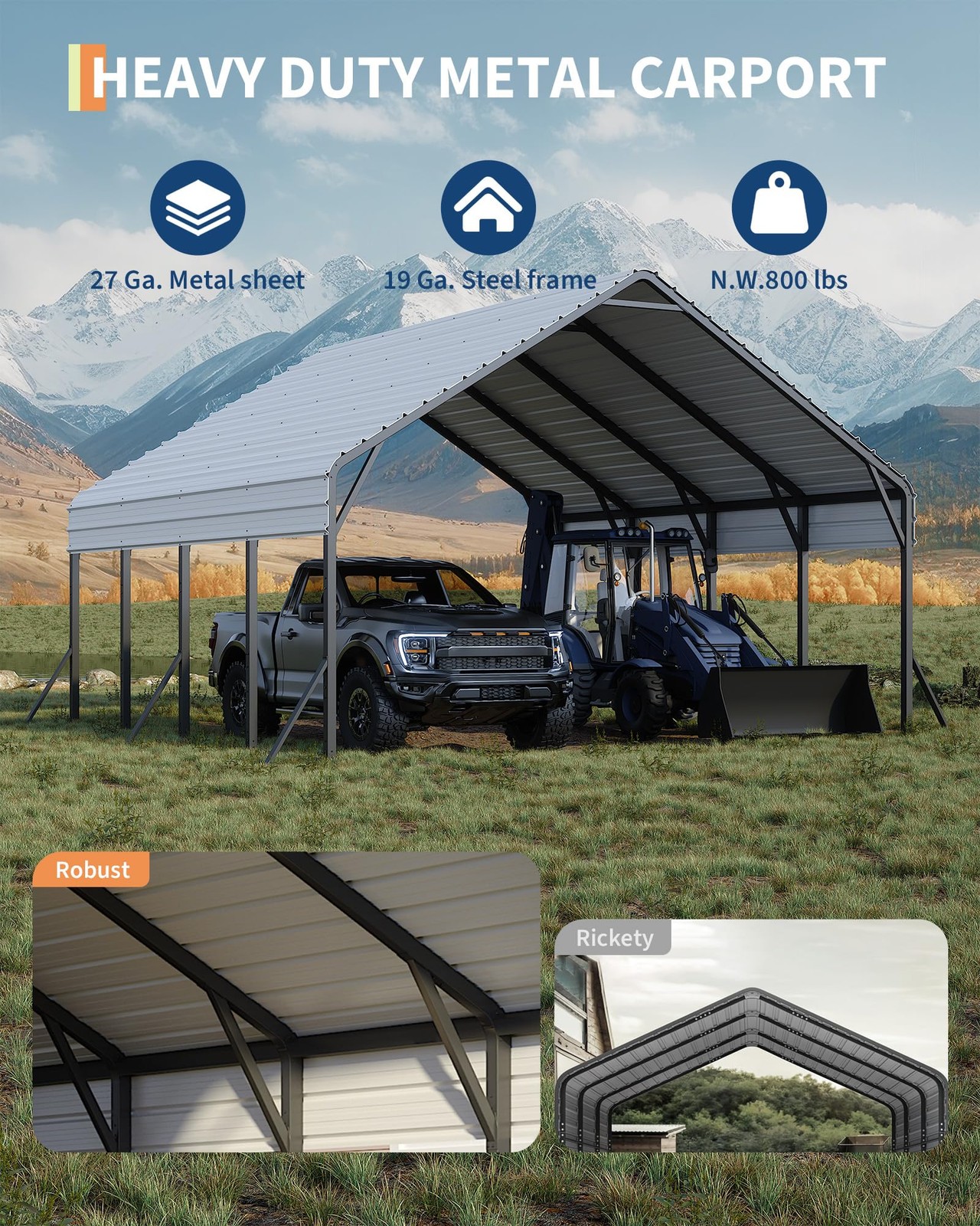 Large 20'x20'x13' Metal Carport for 2 Cars Heavy Duty Reinforced Steel ...