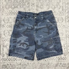 Vintage Y2K Baggy Shorts Jorts Blue Camo Cargo Loose Grunge Mens Size 38