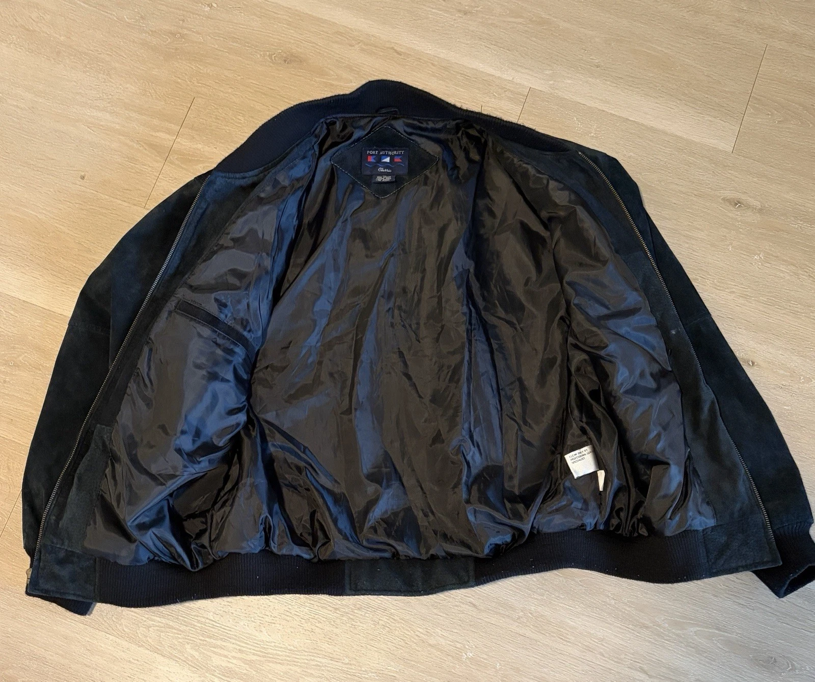 Port Authority Genuine Leather Bomber Jacket Black Full Zip Lined Men's XL J782 image 3