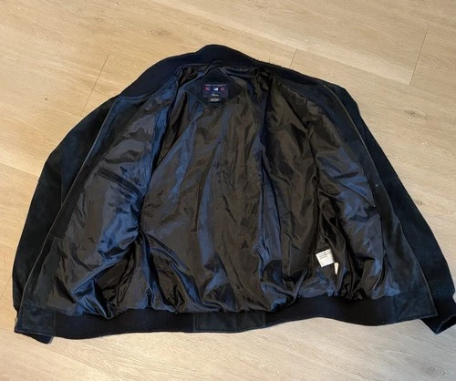Port Authority Genuine Leather Bomber Jacket Black Full Zip Lined Men's XL J782 image 3