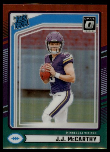 2024 Donruss #303 J.J. McCarthy Optic Rated Rookies Preview Red and Green