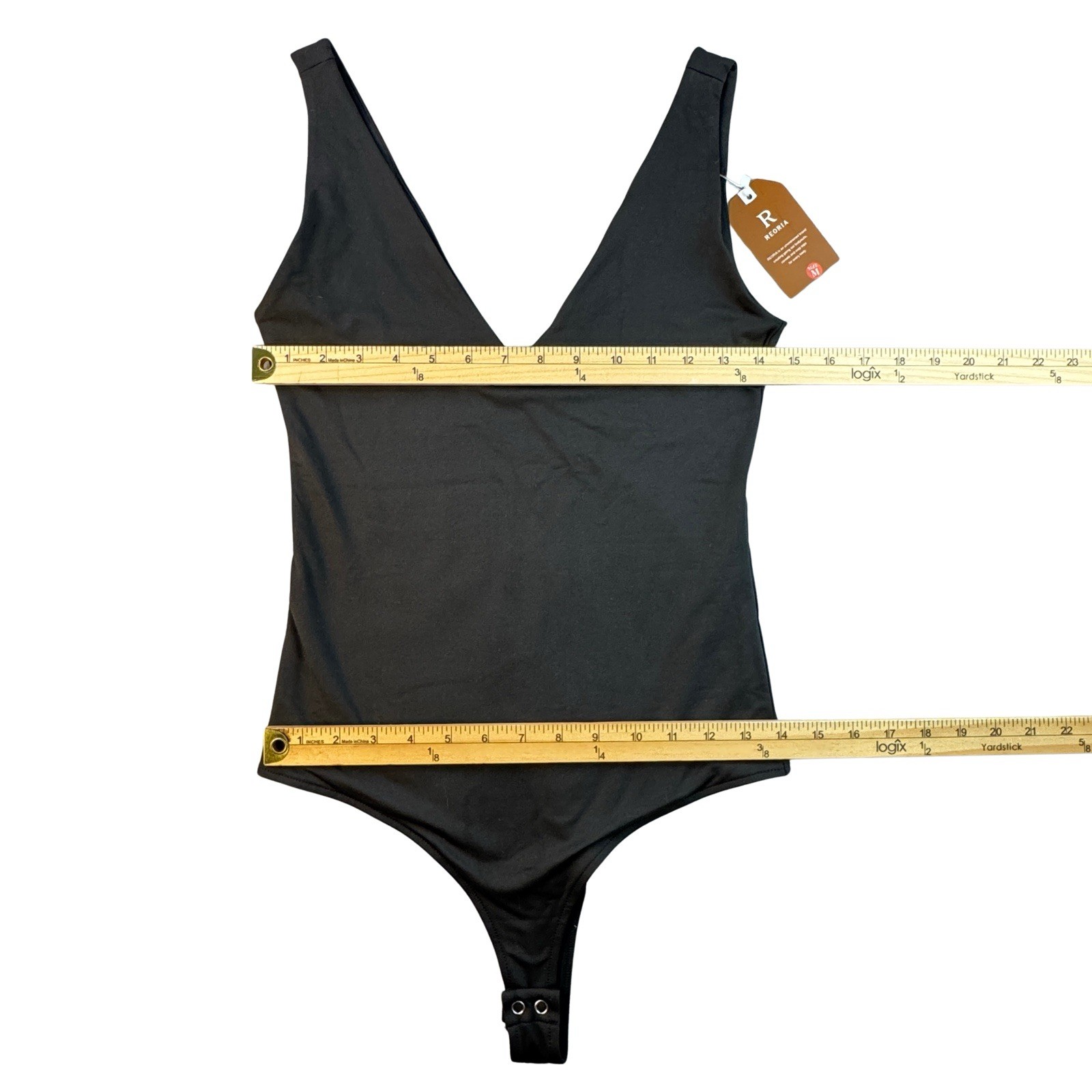 REORIA Sexy Plunge Bodysuit M Black Deep V Neck Sleeveless Backless Top Thong image 4