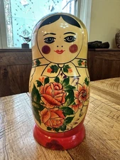 Russian Vintage Wooden Matryoshka Stacking Nesting Dolls Set of 9